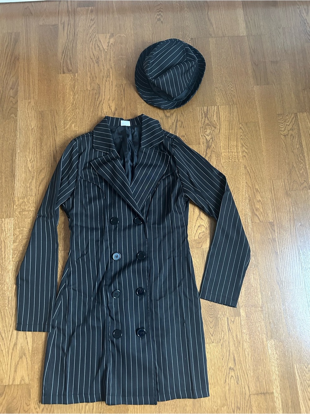 Black Pinstripe Double-Breasted Women's